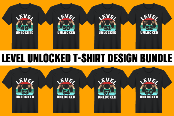 12 - Level Unlocked Tshirt Design Bundle Graphics and Print Templates