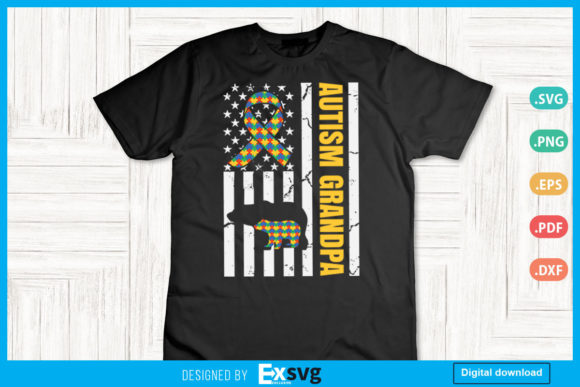 Bear Autism Grandpa USA Flag Awareness Graphics and Print Templates